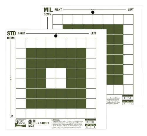 Tacshield Sport Ridge Sight-in Targets MOA and Mil-Dot Premium Durable Paper Target 10" x 10" 10 Per Pkg