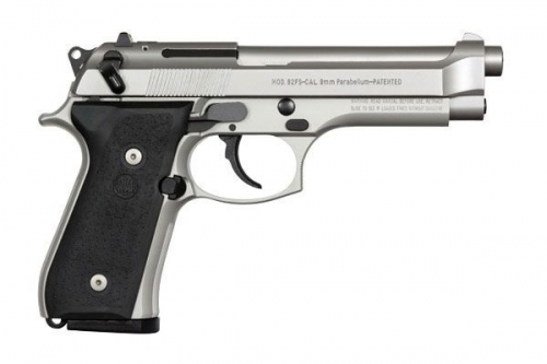 Beretta JS92FS500 92FS Inox 15+1 9mm 4.9" - 15+1 Rounds | 4.9" Barrel | Polymer Grips | Stainless/Silver | 3-Dot Sights
