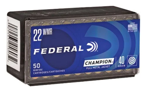 Federal Champion Training Ammo 22 WMR40gr Full Metal Jacket50 Round Box - Brass Casing
