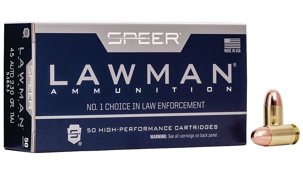 Speer Ammo Lawman 45 ACP 230 gr Total Metal Jacket (TMJ) 50 Bx/ 20 Cs - Brass Casing