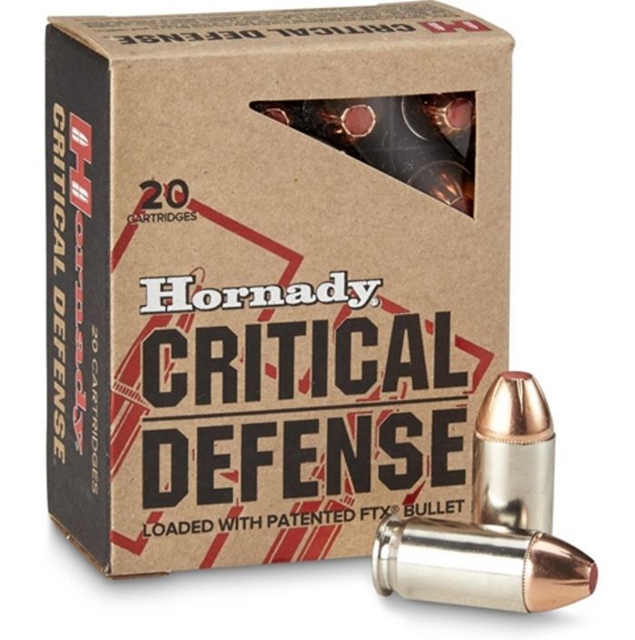 Hornady Critical Defense FTX 45 ACP Ammo 20 Round Box - Nickel Plated Brass Casing