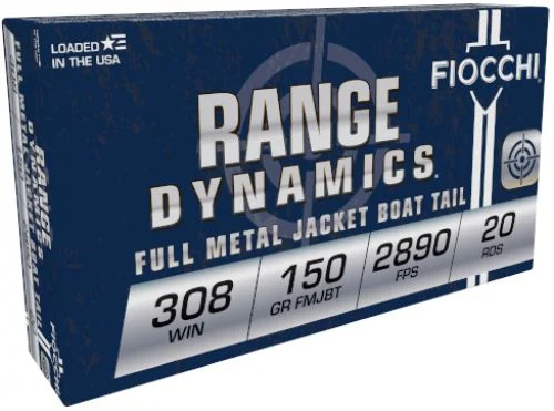 FiocchiShooting Dynamics 308 Winchester Ammo 150gr Full Metal Jacket 20 Round Box - Brass Casing