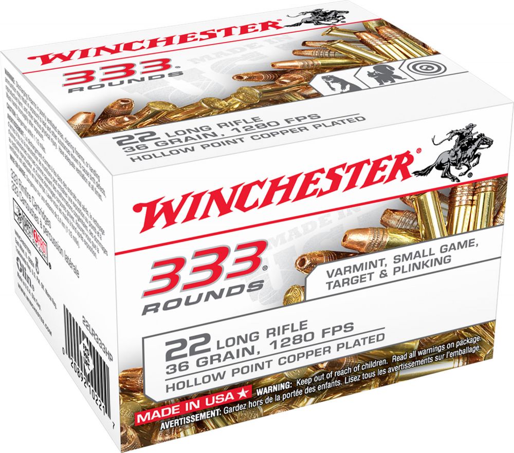 Winchester .22 LR Bulk Pack Rimfire Ammunition .22 LR 36 gr CPHP 333/ct - Brass Casing