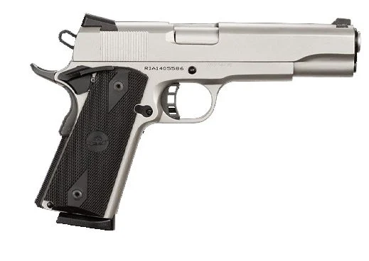 Rock Island Armory Rock Standard FS Single .45 ACP 5 8+1 Black Rubber Grip Nicke - 8+1 Rounds | 5" Barrel | Polymer Grips | Stainless/Silver | 3-Dot Sights