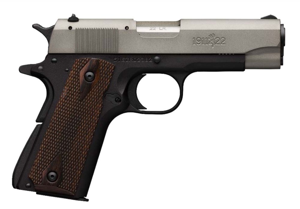 Browning 1911-22 A1 Compact .22 LR Semi Auto Pistol - 10+1 Rounds | 4.25" Barrel | Wood Grips | Stainless/Silver