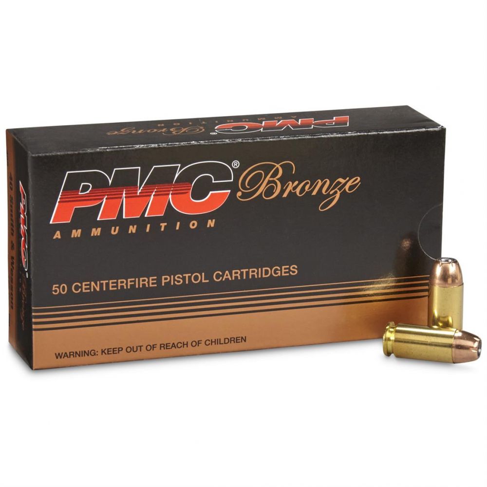 PMC Bronze 40S&W 165gr Jacketed Hollow Point 50 Per Box/20 Case - Brass Casing