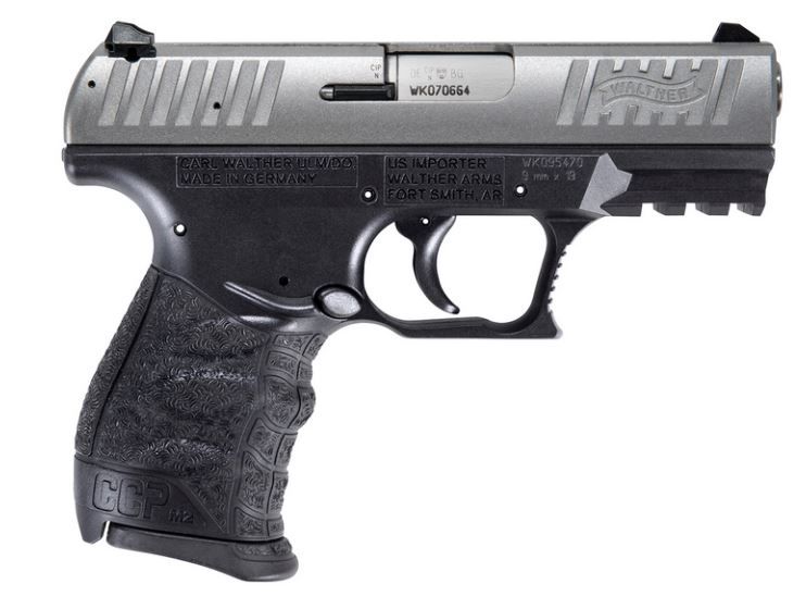 Walther Arms CCP M2+Carry 9mm, 3.54" Barrel, Stainless, 8 Rounds - 8+1 Rounds | 3.54" Barrel | Polymer Grips | Stainless/Silver