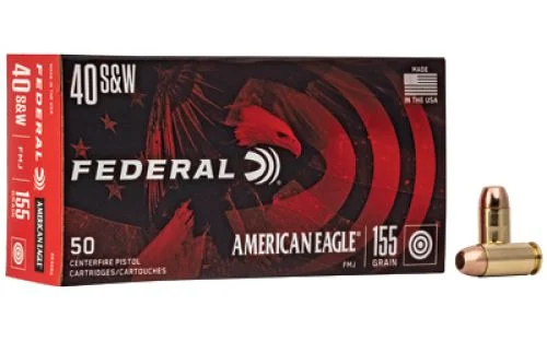 Federal American Eagle Full Metal Jacket 40 S&W Ammo 155 gr 50 Round Box - Brass Casing