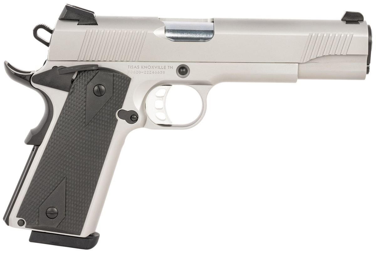 Tisas 1911 Duty .45acp 5" Satin Stainless, 8+1 - 8+1 Rounds | 5" Barrel | Rubber Grips | Stainless/Silver