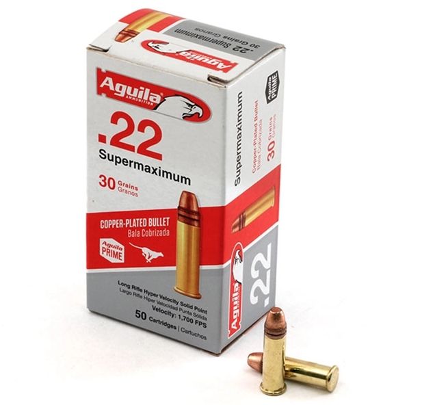 Aguila Supermaximum22 Long Rifle Ammo 30gr Solid Point50 Round Box - Brass Casing