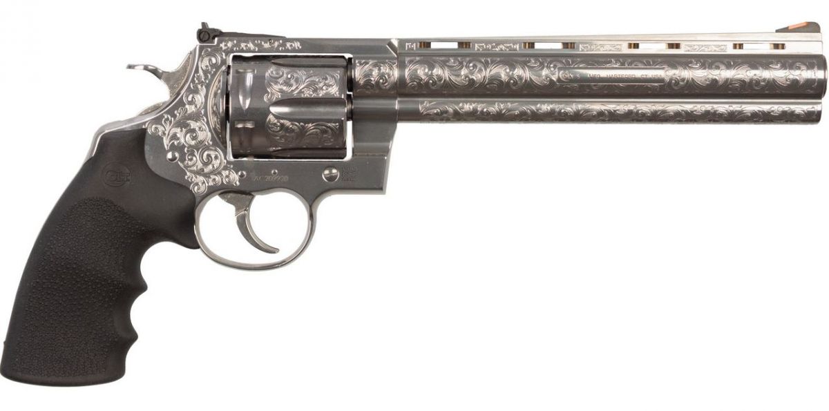 Colt Anaconda .44 Magnum, 8" Engraved Stainless Revolver - 6 Rounds | 8" Barrel | Stainless/Silver