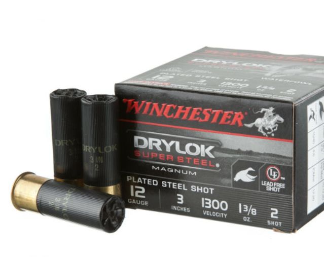 Winchester Ammo Drylock Super Steel Magnum 12 Gauge 3" 1 3/8 oz 2 Shot 25 Bx/ 10 Cs - Brass Casing
