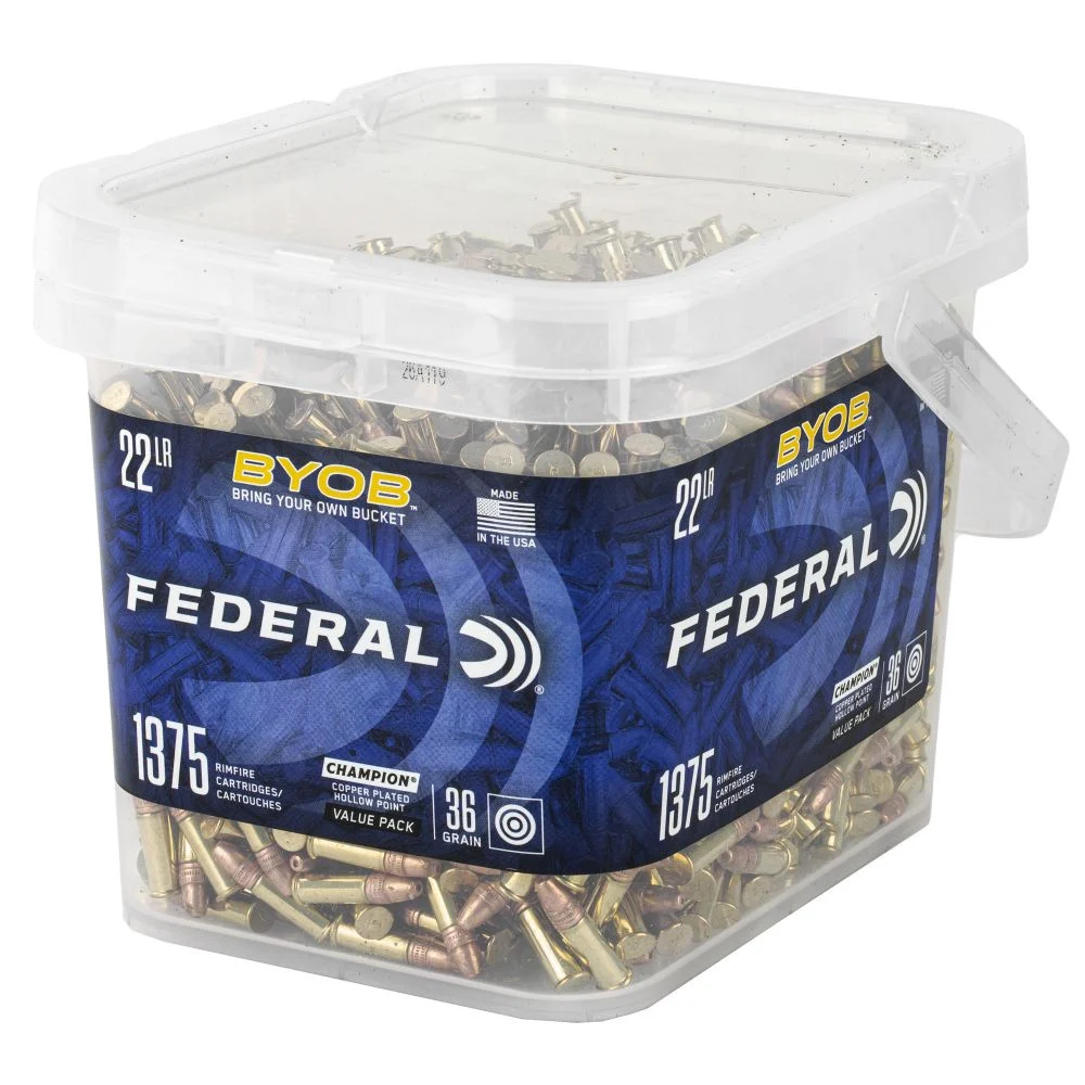 Federal Champion BYOB Rimfire Ammunition 22 LR 36 gr. CPHP 1260 fps 1375/ct - Copper Casing