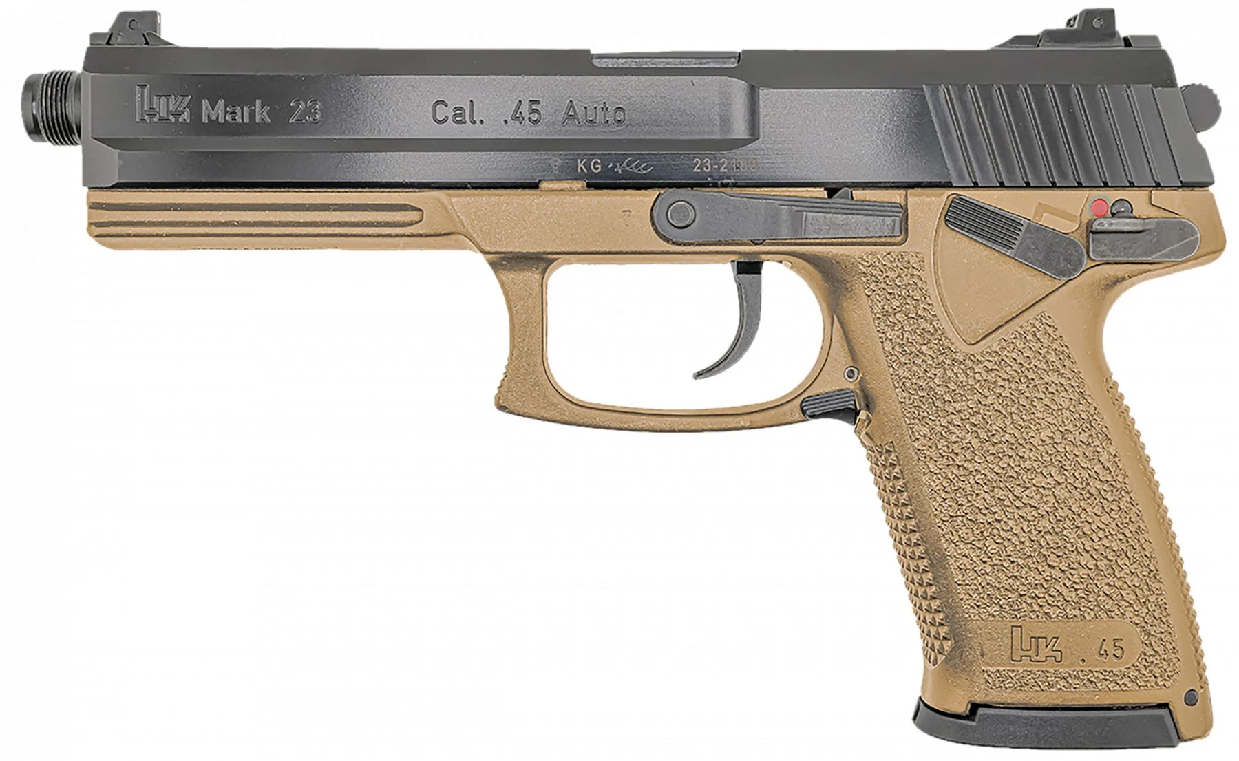 HK Mark 23 45 Auto 10+1 5.87" Threaded Barrel Flat Dark Earth - 10+1 Rounds | 5.87" Barrel | Polymer Grips | Blue/Black