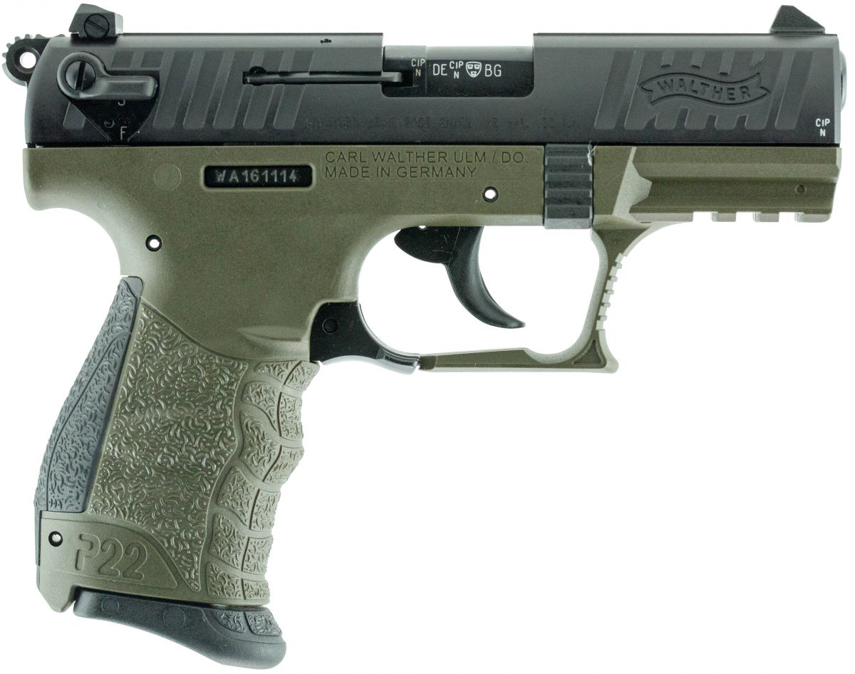 Walther Arms P22 Military *CA Approved* .22LR Semi Auto Pistol - 10+1 Rounds | 3.42" Barrel | Polymer Grips | Green | 3-Dot Sights