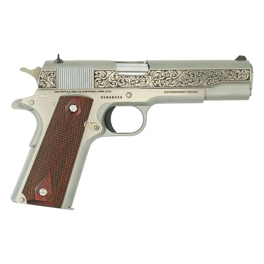 Colt Government Handgun .45 ACP, 5" Filigree Frame and Barrel, Stainless Frame, 7 Rounds - 7+1 Rounds | 5" Barrel