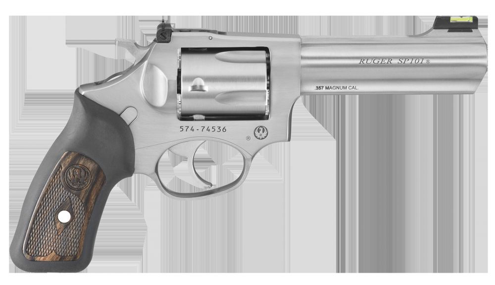 Ruger SP101 4.2" 357 Magnum Revolver - 5 Rounds | 4.2" Barrel | Wood Grips | Stainless/Silver | Night Sights