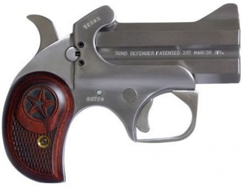 Bond Arms Texas Defender 357 Magnum / 38 Special Derringer - 2 Rounds | 3" Barrel | Wood Grips | Stainless/Silver | 3-Dot Sights