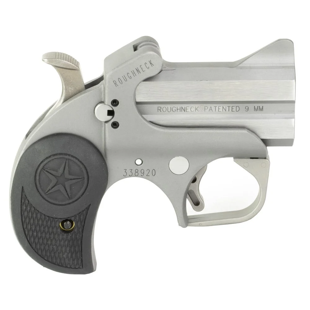 Bond Arms Roughneck 9mm Derringer - 2 Rounds | 2.5" Barrel | Rubber Grips | Stainless/Silver