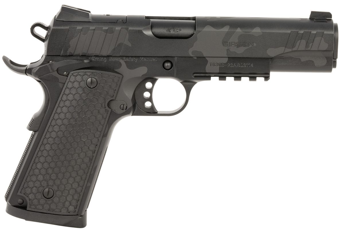 Girsan MC1911 S Influencer Full Size .45 ACP 5" Black Steel Barrel, Black Camo Optic Ready/Serrated Steel Slide & Frame - 8+1 Rounds | 5" Barrel