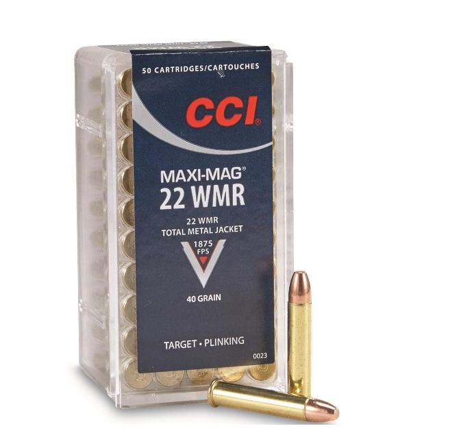 CCI Maxi-Mag22 Magnum / 22 WMR Ammo 40gr Total Metal Jacket50 Round Box - Brass Casing