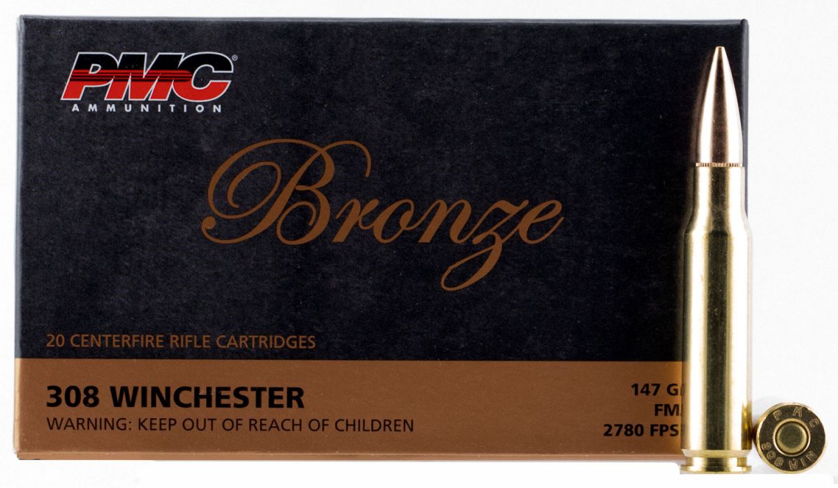 PMC Bronze Full Metal Jacket 308 Winchester Ammo 147gr20 Round Box - Brass Casing
