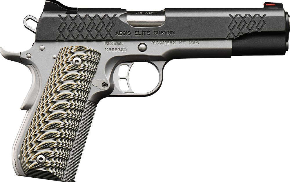 Kimber Aegis Elite Custom 45 ACP Pistol - 8 Rounds | 5" Barrel | Composite Grips | Stainless/Silver | Fiber Optic Sights