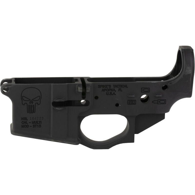 Spikes Tactical AR-15 Forged Stripped Lower Receiver Multi Caliber Punisher Logo - Blue/Black
