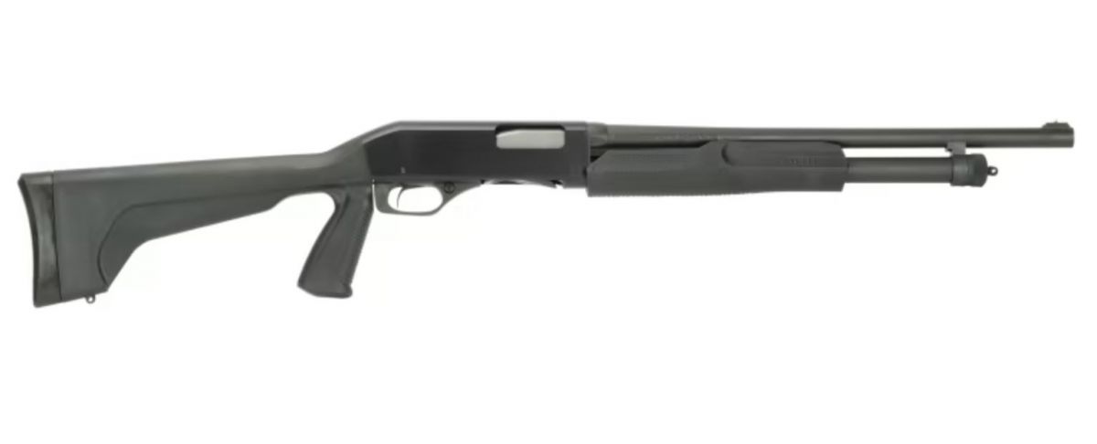 Stevens 320 Security 20 Gauge Pump Shotgun - 5+1 Rounds | 18.5" Barrel | 3" Chamber | Black Synthetic Stock | Synthetic | Blue/Black
