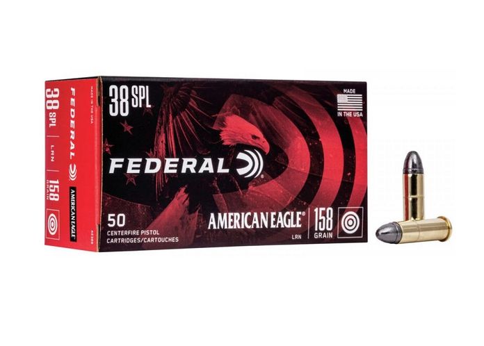 Federal American Eagle Ammo 38 Special 158gr Lead Round Nose50 Round Box - Brass Casing