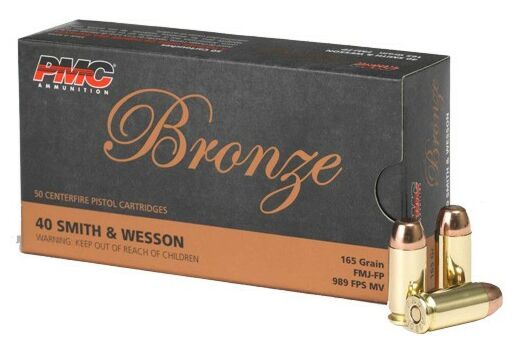 PMC Bronze Full Metal Jacket 40 S&W Ammo 165 gr 50 Round Box - Brass Casing