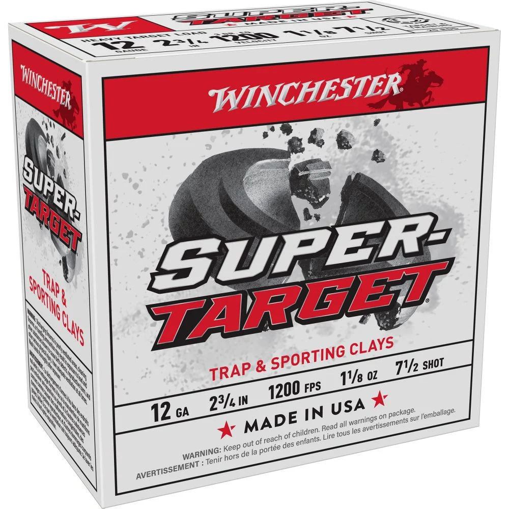 Winchester Super Target Heavy 12 GaugeAmmo 2.75" 1 1/8 oz#7.5 Shot1200fps 25rd box - Brass Casing