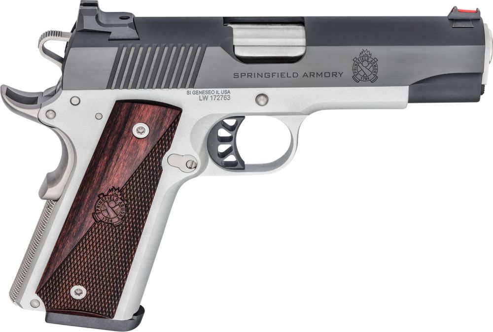Springfield Armory 1911 Ronin Operator .45 ACP 4.25" 8+1 Black Carbon Steel Slide Satin Aluminum Cerakote Frame Crossed - 8+1 Rounds | 4.25" Barrel | Wood Grips | 3-Dot Sights