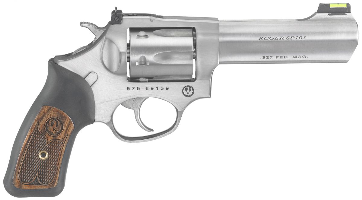 Ruger SP101 Stainless 327 Federal Magnum Revolver - 6 Rounds | 4.2" Barrel | Wood Grips | Stainless/Silver | 3-Dot Sights