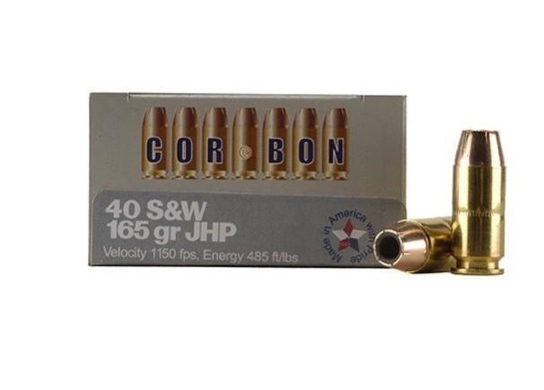 Cor-Bon Self Defense Jacketed Hollow Point 40 S&W Ammo 165 gr 20 Round Box - Brass Casing
