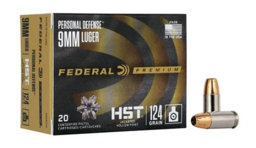Federal HST Hollow Point 20RD 124gr 9mm 20rd box - Nickel Plated Brass Casing