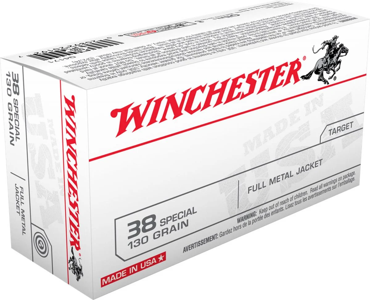 WinchesterUSA 38 Spl 130grFull Metal Jacket 50rd box - Brass Casing