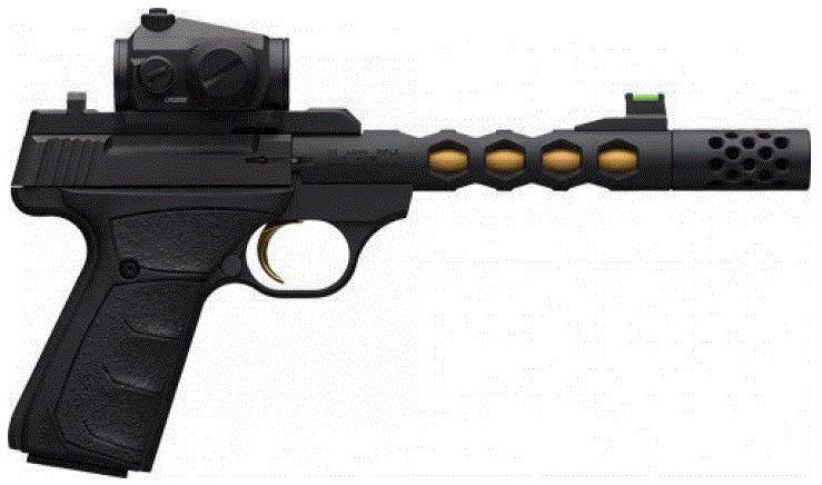 Browning Buck Mark Vision Black/Gold SR 22 LR Pistol, 5.87" Barrel, 10 Rounds - 10+1 Rounds | 5.9" Barrel | Polymer Grips | Blue/Black | Adjustable Sights