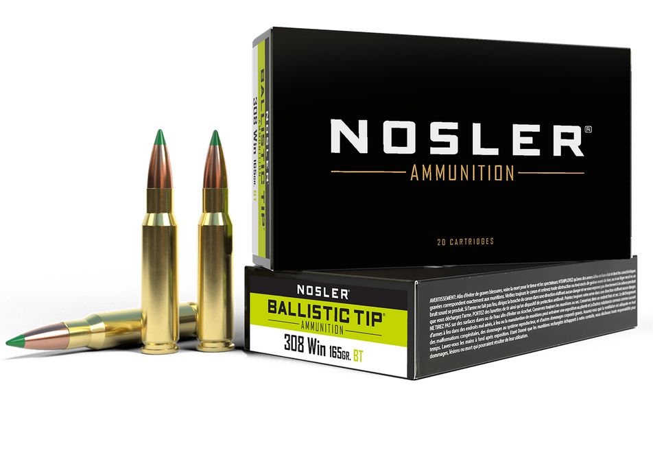 Nosler Ballistic Tip 308 Winchester Ammo 20 Round Box - Brass Casing