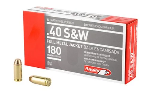 Aguila Target & Range Full Metal Jacket 40 S&W Ammo 50 Round Box - Brass Casing
