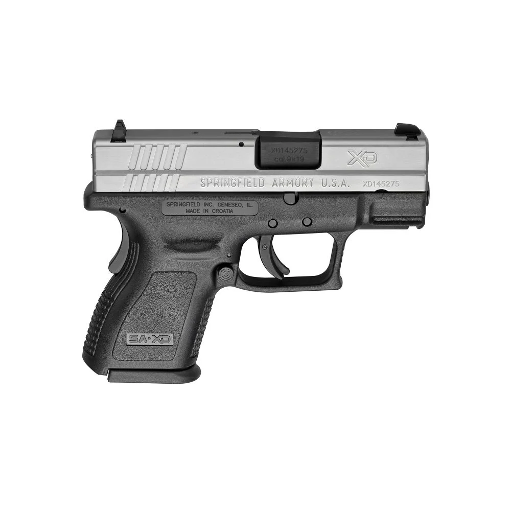 Springfield Armory XD-9 9mm Semi Auto Pistol - 10+1 Rounds | 3.1" Barrel | Polymer Grips | Stainless/Silver | 3-Dot Sights