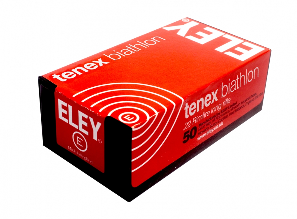 Eley Tenex Biathlon Flat Nose 22 Long Rifle Ammo 50 Round Box - Brass Casing