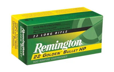 Remington Ammunition 21008 Golden Bullet 22 LR 36 gr Plated Hollow Point 50 Bx/ 100 Cs - Brass Casing