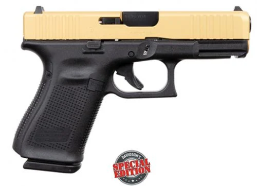 Glock G19 Gen5 Apollo Custom Black/Gold 9mm Pistol - 15+1 Rounds | 4.02" Barrel | Polymer Grips | Gold | Glock Fixed Rear Sights