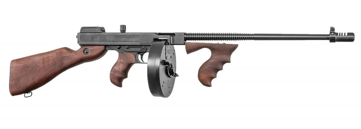 Auto Ordnance Thompson 1927A1 Deluxe .45 ACP 50Rd Drum, 20rd Stick Magazine - 50+1 Rounds | 16.5" Barrel | Wood Stock | Blue/Black