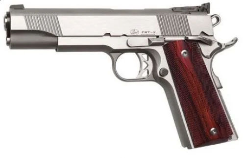 Dan Wesson Pointman Seven .45 ACP 5" Stainless 8+1 CA Compliant - 8+1 Rounds | 5" Barrel | Wood Grips | Stainless/Silver | 3-Dot Sights