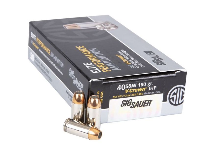 Sig Sauer Elite Performance V-Crown 40 S&W 180 GR Jacketed Hollow Point 50 Bx/ 20 Cs - Nickel Plated Brass Casing