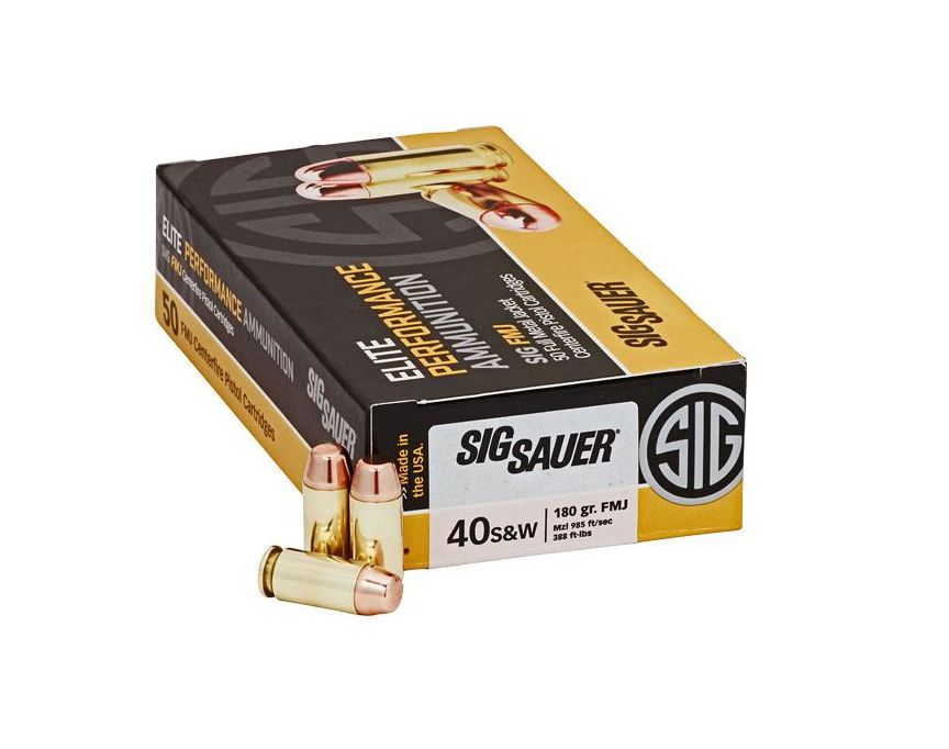 Sig Sauer Elite Ball Full Metal Jacket 40 S&W Ammo 50 Round Box - Brass Casing