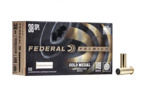 Federal Gold Medal Lead Wadcutter Match 50RD 148gr .38 Spc - Brass Casing