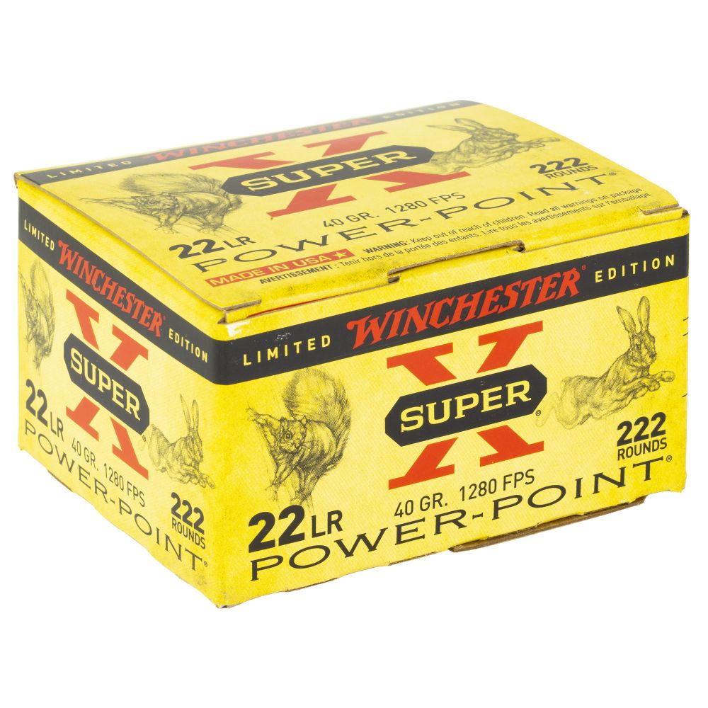 Winchester Super X Plated Hollow Point 22 Long Rifle Ammo 222 Round Box - Brass Casing